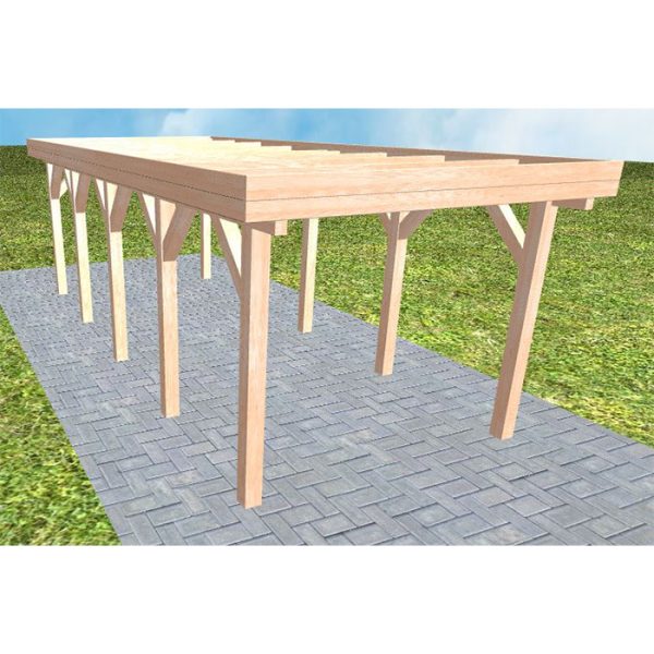 JODA Carport Bergen MO Natur Holzblende, Flachdach ohne Bedachung