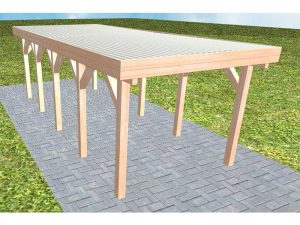 JODA Carport Bergen MT Natur Holzblende, Flachdach mit Stahl-Trapezplatten Antikondens