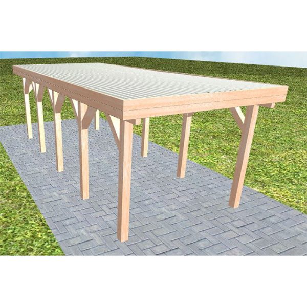 JODA Carport Bergen MT Natur Holzblende, Flachdach mit Stahl-Trapezplatten Antikondens