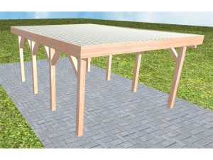 JODA Carport Borkum KT Natur Holzblende, Flachdach mit Stahl-Trapezplatten Antikondens