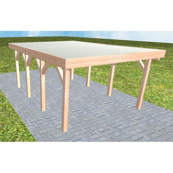 JODA Carport Borkum KT Natur Holzblende, Flachdach mit Stahl-Trapezplatten Antikondens