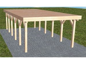 JODA Carport Borkum LG Natur Holzblende, Flachdach vorb.f. Gründach