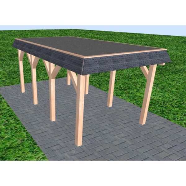 JODA Carport Gettorf KF Natur Walmblende, Flachdach mit EPDM Folie