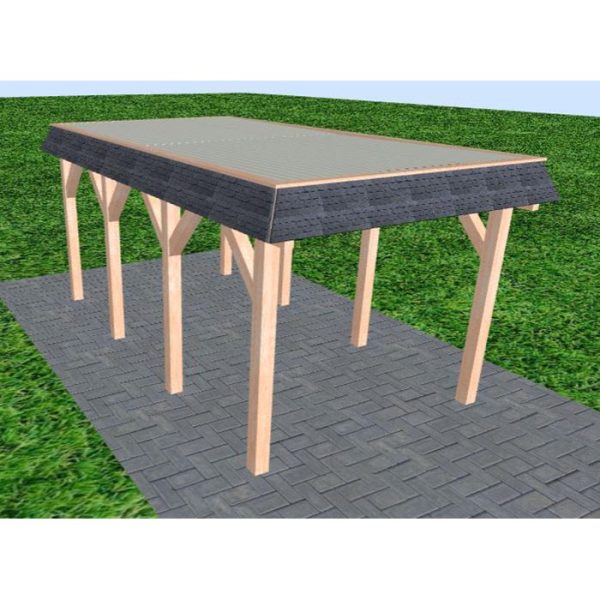 JODA Carport Gettorf KT Natur Walmblende, Flachdach mit Stahl-Trapezplatten Antikondens