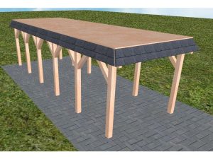 JODA Carport Gettorf LG Natur Walmblende, Flachdach vorb.f. Gründach