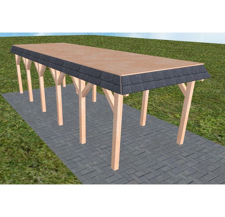 JODA Carport Gettorf LG Natur Walmblende, Flachdach vorb.f. Gründach