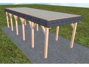 JODA Carport Gettorf LT Natur Walmblende, Flachdach mit Stahl-Trapezplatten Antikondens