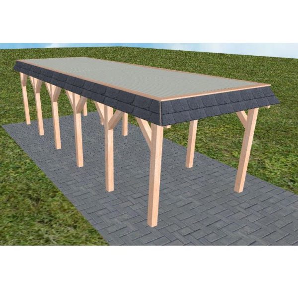 JODA Carport Gettorf LT Natur Walmblende, Flachdach mit Stahl-Trapezplatten Antikondens