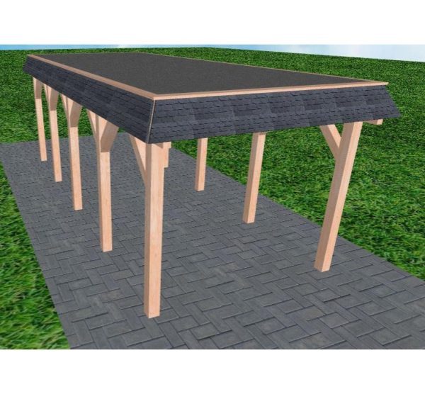 JODA Carport Gettorf MF Natur Walmblende, Flachdach mit EPDM Folie