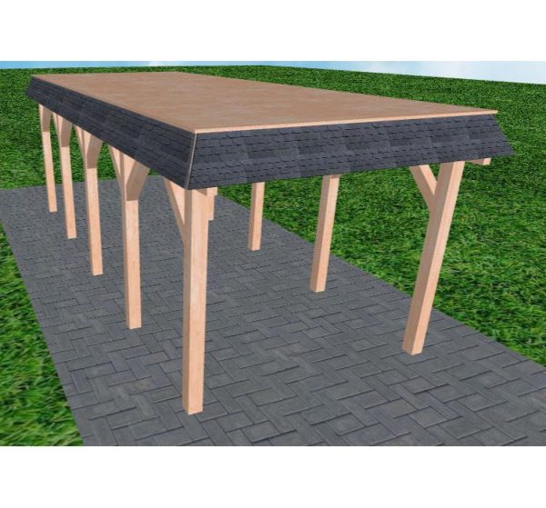 JODA Carport Gettorf MG Natur Walmblende, Flachdach vorb.f. Gründach
