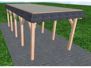 JODA Carport Gettorf MT Natur Walmblende, Flachdach mit Stahl-Trapezplatten Antikondens