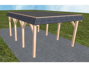 JODA Carport Glinde KF Natur Walmblende, Flachdach mit EPDM Folie