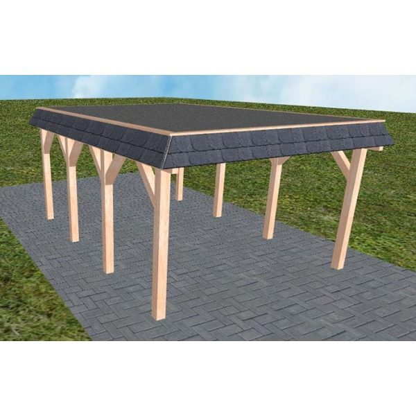JODA Carport Glinde KF Natur Walmblende, Flachdach mit EPDM Folie