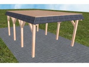 JODA Carport Glinde KG Natur Walmblende, Flachdach vorb.f. Gründach