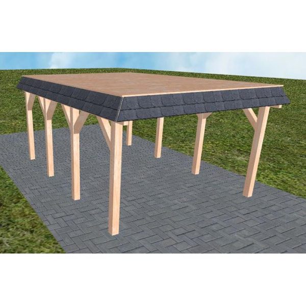 JODA Carport Glinde KG Natur Walmblende, Flachdach vorb.f. Gründach