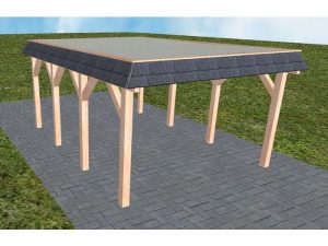JODA Carport Glinde KT Natur Walmblende, Flachdach mit Stahl-Trapezplatten Antikondens