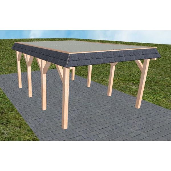 JODA Carport Glinde KT Natur Walmblende, Flachdach mit Stahl-Trapezplatten Antikondens