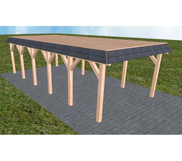 JODA Carport Glinde LG Natur Walmblende, Flachdach vorb.f. Gründach
