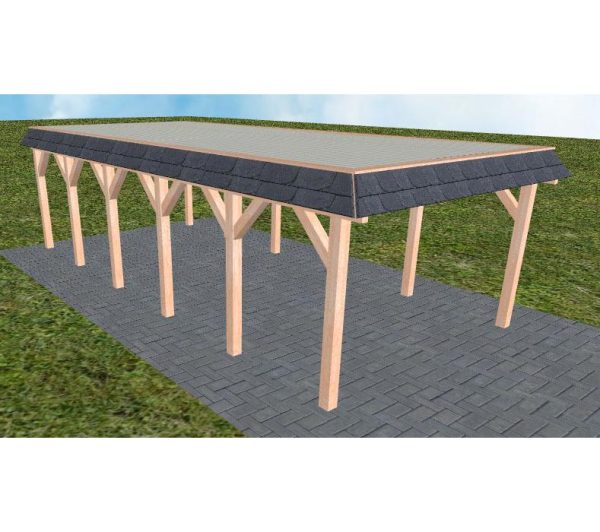 JODA Carport Glinde LT Natur Walmblende, Flachdach mit Stahl-Trapezplatten Antikondens