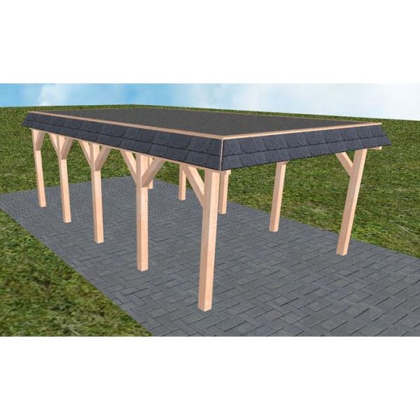 JODA Carport Glinde MF Natur Walmblende, Flachdach mit EPDM Folie