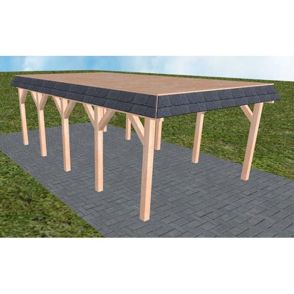 JODA Carport Glinde MG Natur Walmblende, Flachdach vorb.f. Gründach