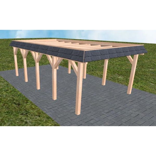 JODA Carport Glinde MO Natur Walmblende, Flachdach ohne Bedachung