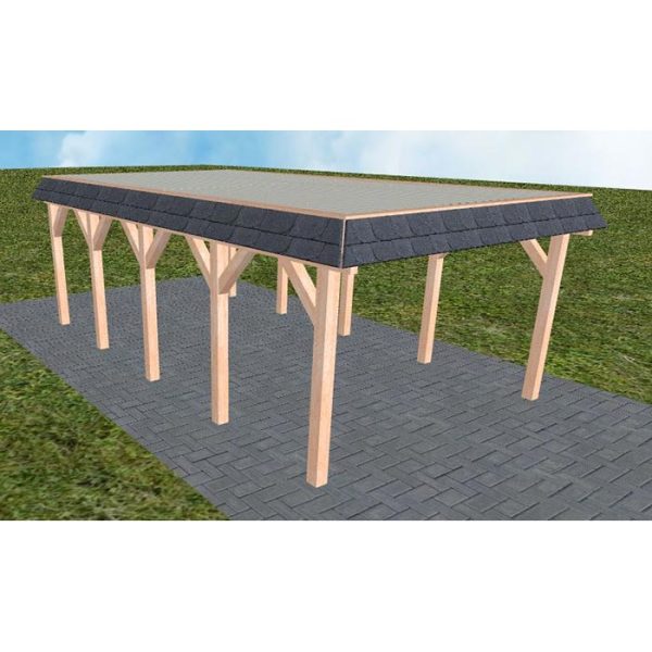 JODA Carport Glinde MT Natur Walmblende, Flachdach mit Stahl-Trapezplatten Antikondens