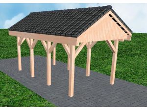 JODA Carport Malchow KD Natur Satteldach, incl. Pfannen und Rinne