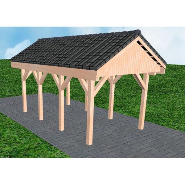 JODA Carport Malchow KD Natur Satteldach, incl. Pfannen und Rinne
