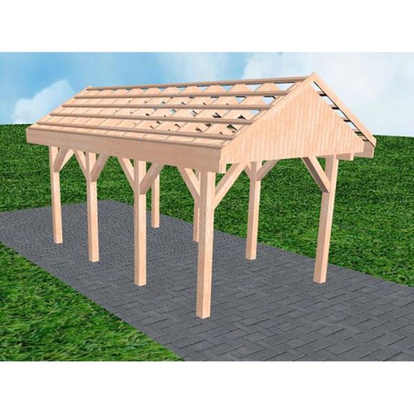 JODA Carport Malchow KO Natur Satteldach, ohne Rinne, ohne Pfannen