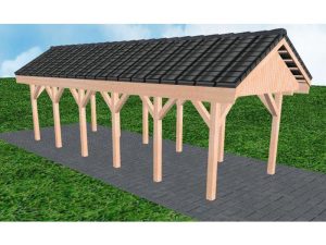 JODA Carport Malchow LD Natur Satteldach, incl. Pfannen und Rinne