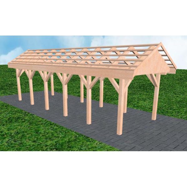 JODA Carport Malchow LO Natur Satteldach, ohne Rinne, ohne Pfannen