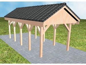 JODA Carport Malchow MD Natur Satteldach, incl. Pfannen und Rinne