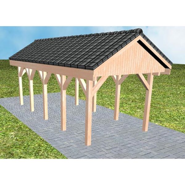 JODA Carport Malchow MD Natur Satteldach, incl. Pfannen und Rinne