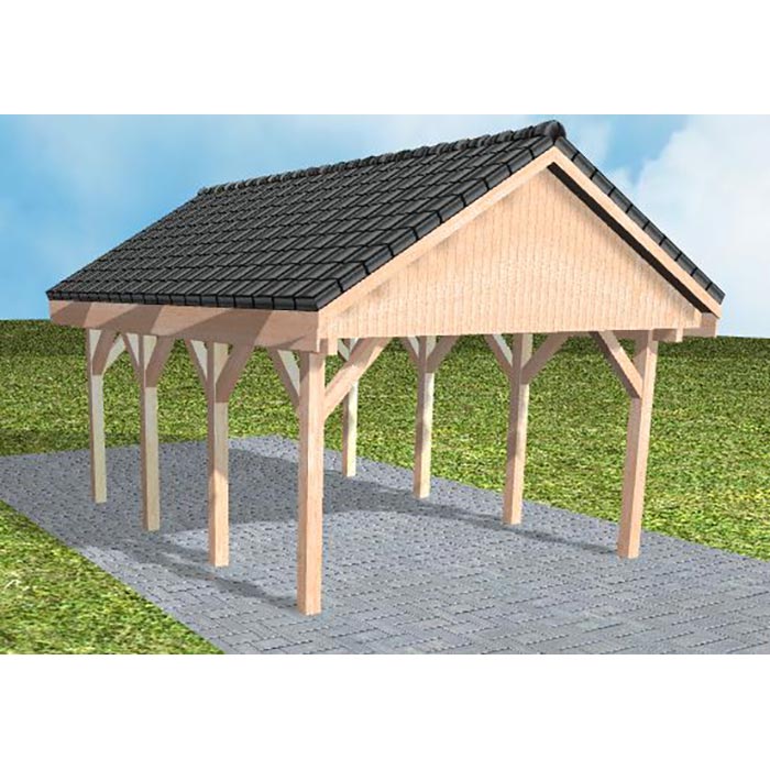 JODA Carport Meldorf KD Natur Satteldach, incl. Pfannen und Rinne