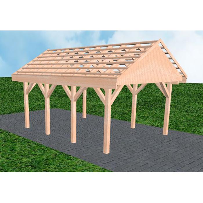 JODA Carport Meldorf KO Natur Satteldach, ohne Rinne, ohne Pfannen