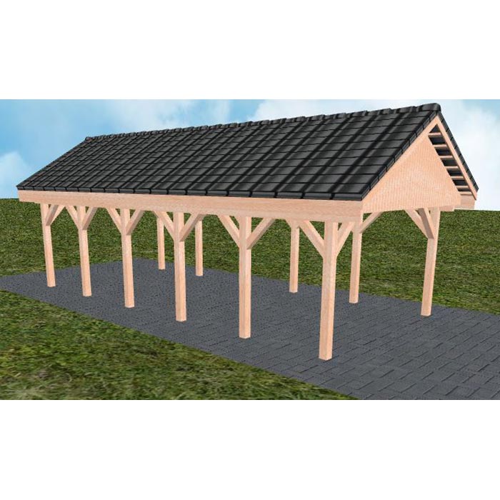 JODA Carport Meldorf LD Natur Satteldach, incl. Pfannen und Rinne