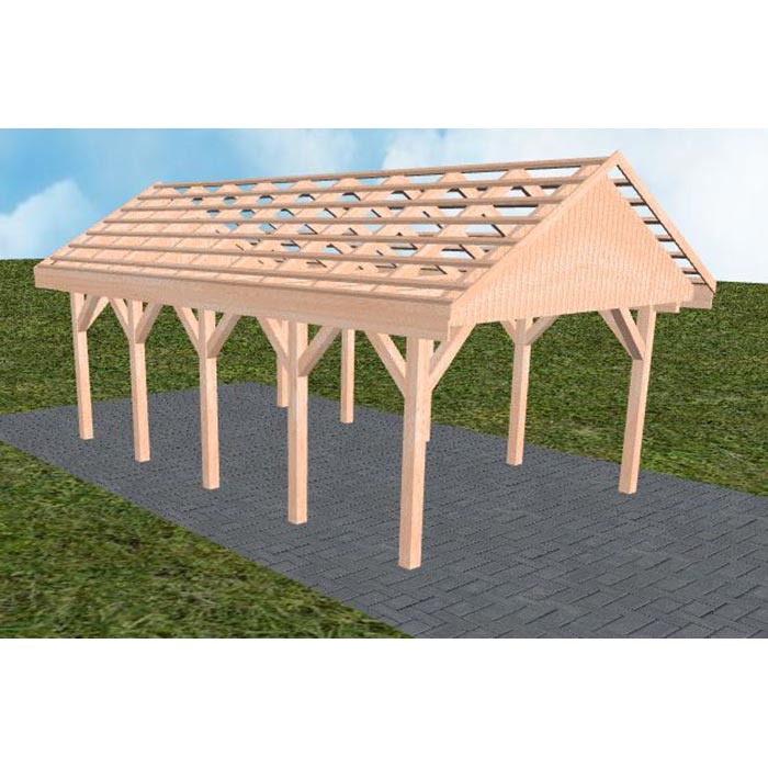 JODA Carport Meldorf MO Natur Satteldach, ohne Rinne, ohne Pfannen