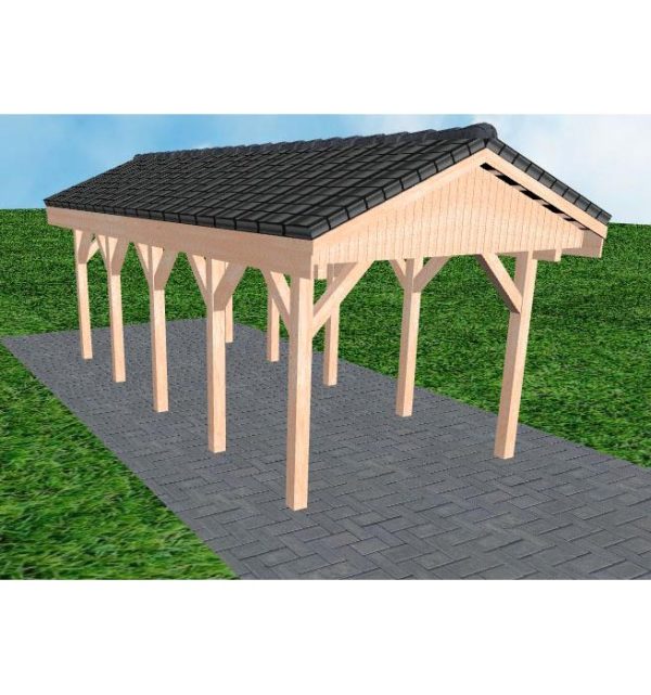 JODA Carport Wedel MD Natur Satteldach, incl. Pfannen und Rinne