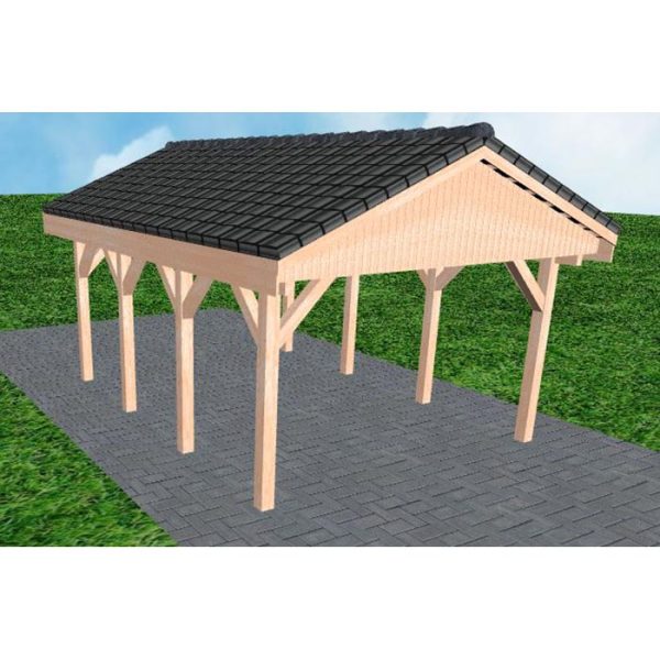JODA Carport Wismar KD Natur Satteldach, incl. Pfannen und Rinne