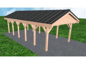 JODA Carport Wismar LD Natur Satteldach, incl. Pfannen und Rinne