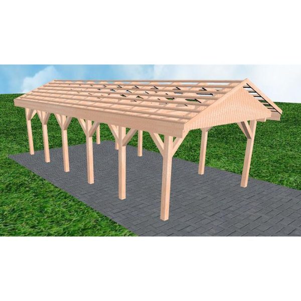 JODA Carport Wismar LO Natur Satteldach, ohne Rinne, ohne Pfannen