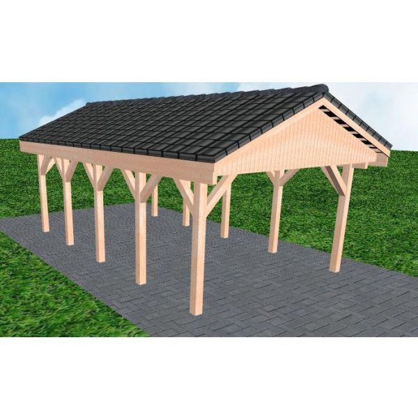 JODA Carport Wismar MD Natur Satteldach, incl. Pfannen und Rinne