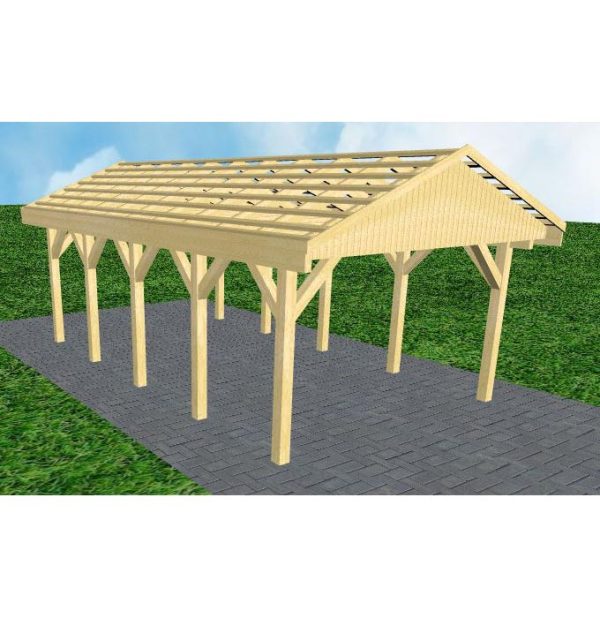 JODA Carport Wismar MO Classic Satteldach, ohne Rinne, ohne Pfannen