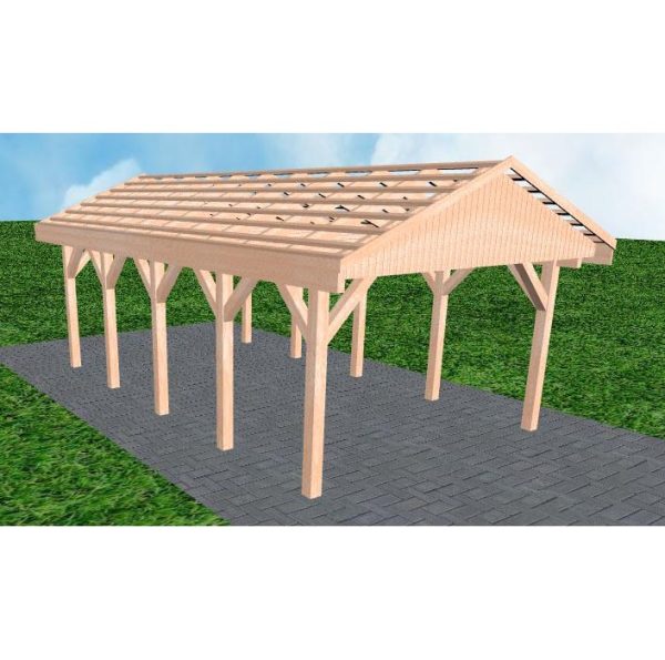 JODA Carport Wismar MO Natur Satteldach, ohne Rinne, ohne Pfannen