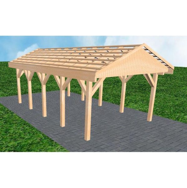 JODA Carport Wismar MO Perfect Satteldach, ohne Rinne, ohne Pfannen