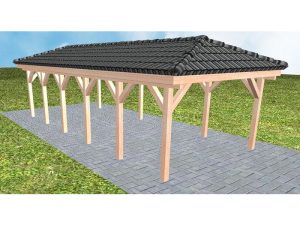JODA Carport Kampen LD Natur incl. Pfannen und Rinne