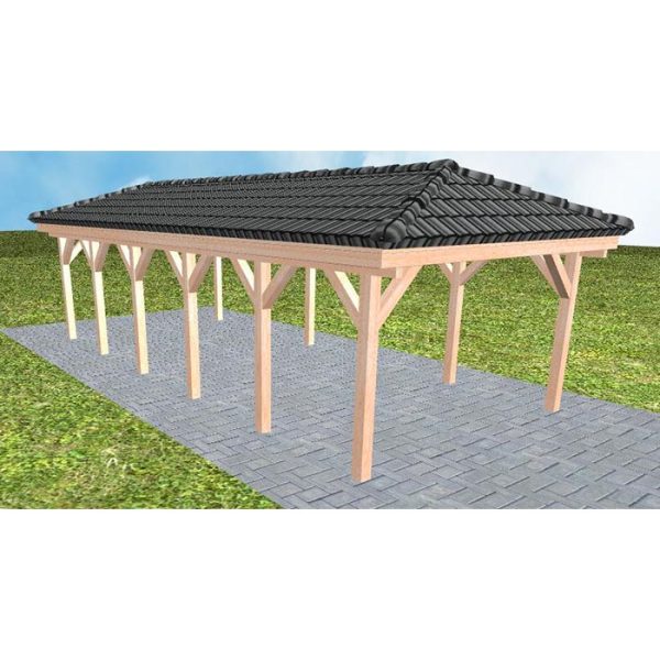 JODA Carport Kampen LD Natur incl. Pfannen und Rinne