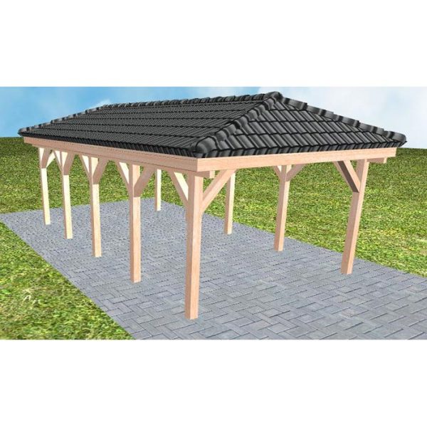 JODA Carport Kampen MD Natur incl. Pfannen und Rinne