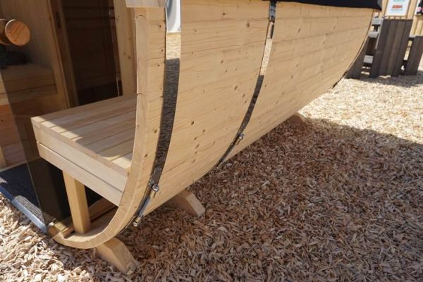 Fass-Sauna mit Rundfenster, Ø235x350 cm 40mm Fichte Blockbohle naturbelassen ohne Sauna-Ofen und Steuerung – Bild 5